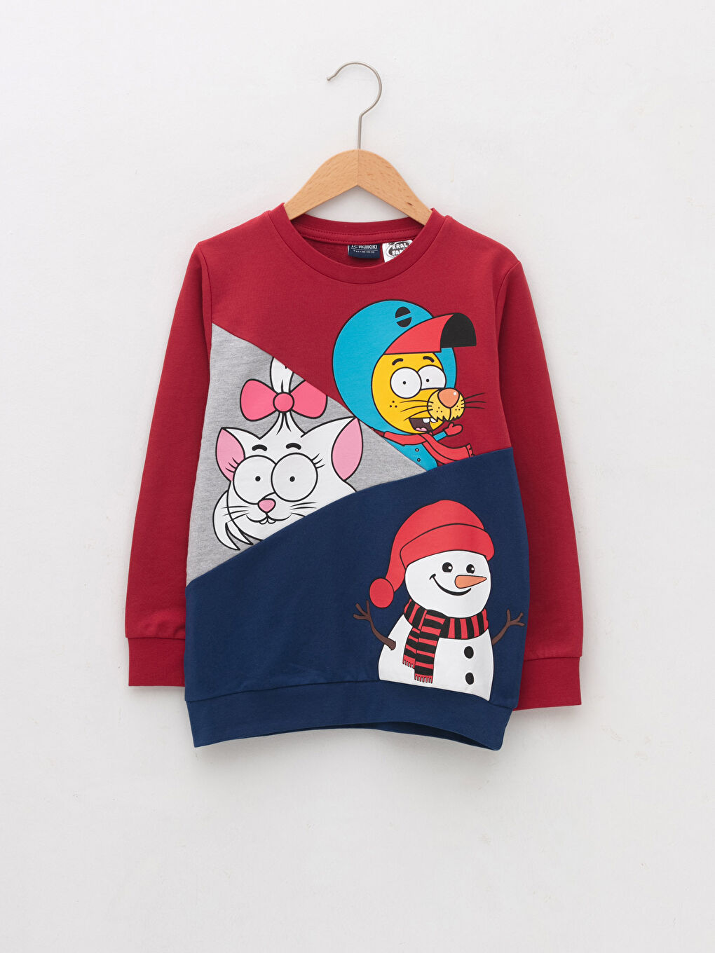 Kırmızı Bisiklet Yaka Kral Şakir Baskılı Uzun Kollu Erkek Çocuk Sweatshirt