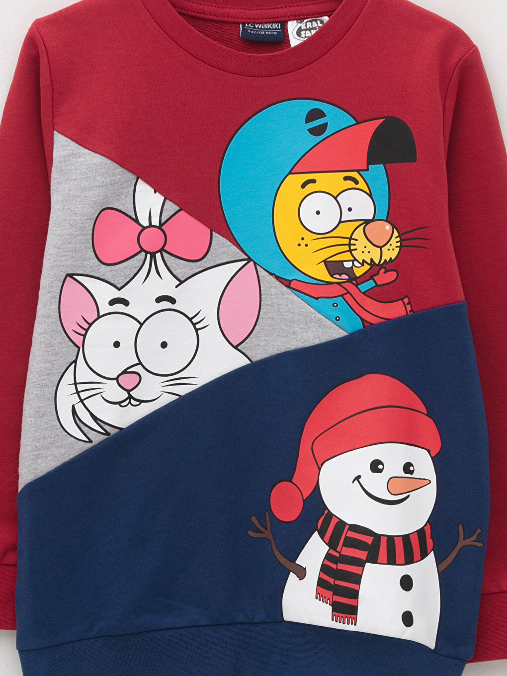 Kırmızı Bisiklet Yaka Kral Şakir Baskılı Uzun Kollu Erkek Çocuk Sweatshirt-2