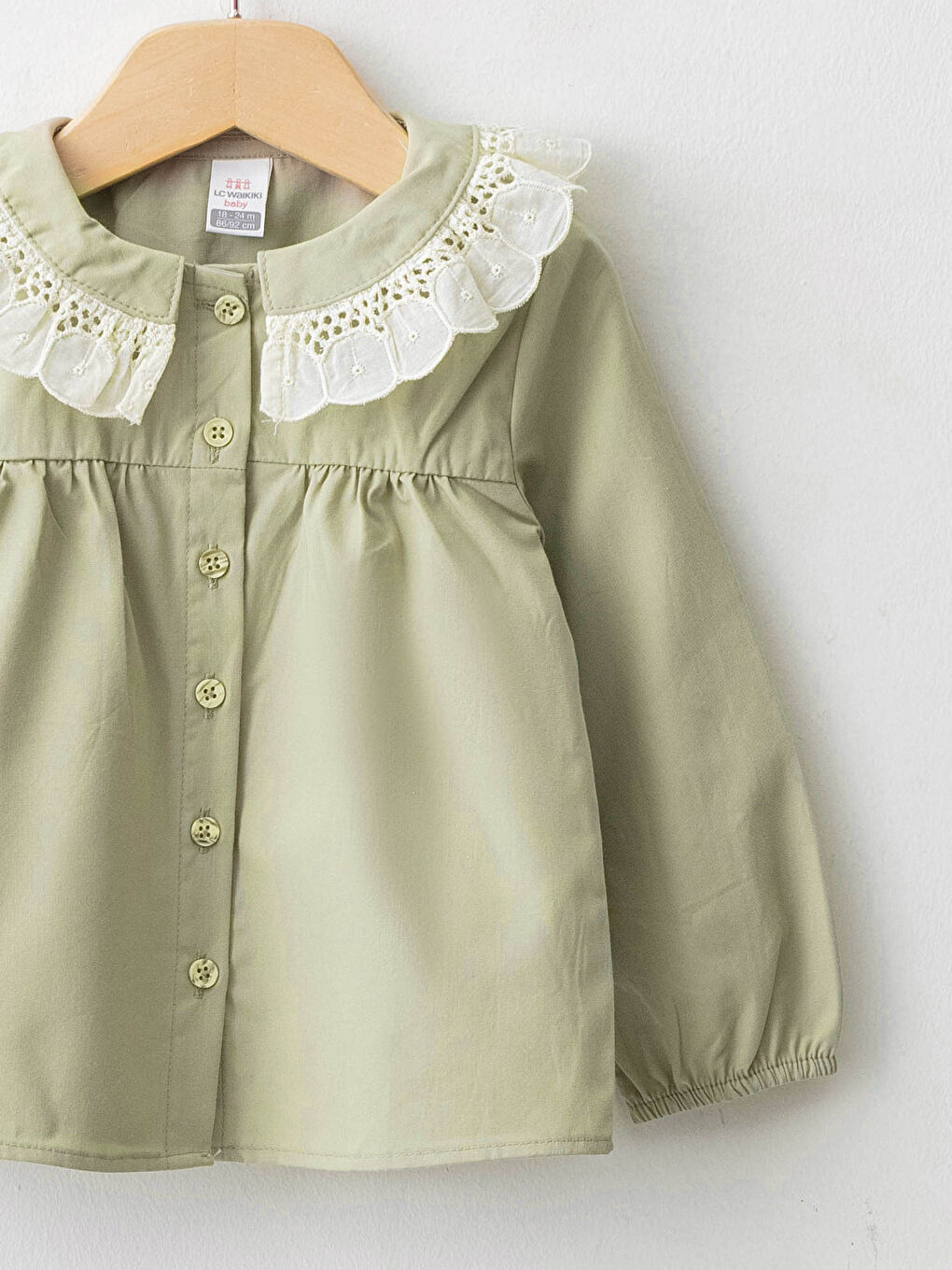 Yeşil Bisiklet Yaka Uzun Kollu Kız Bebek Gömlek-2