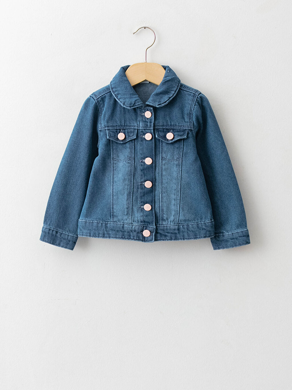 Veste en jean bébé fille en coton à col Claudine et manches longues