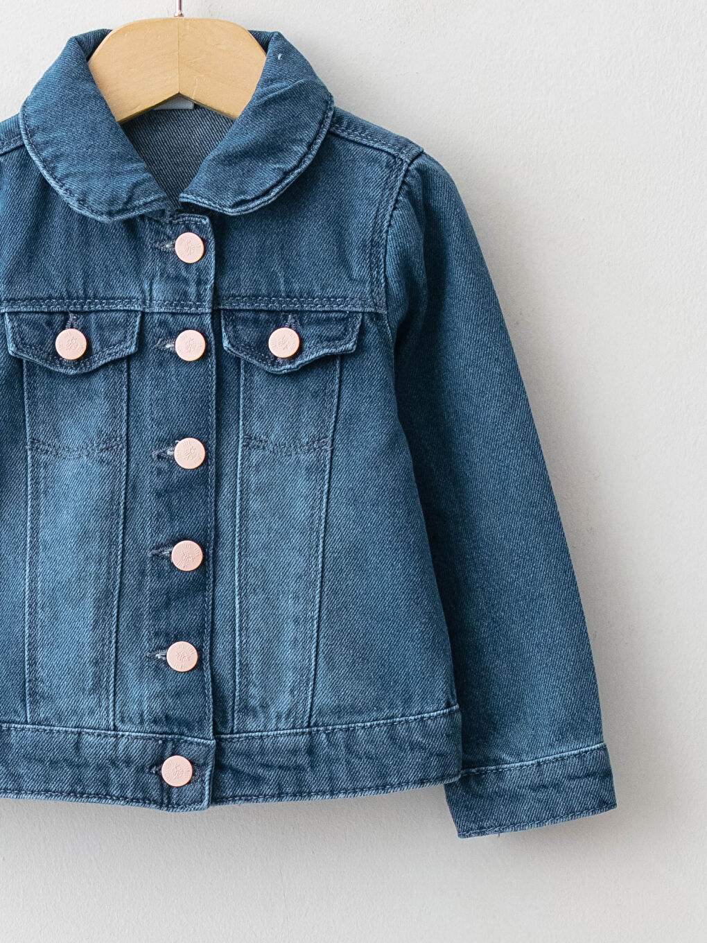 Veste en jean bébé fille en coton à col Claudine et manches longues-2