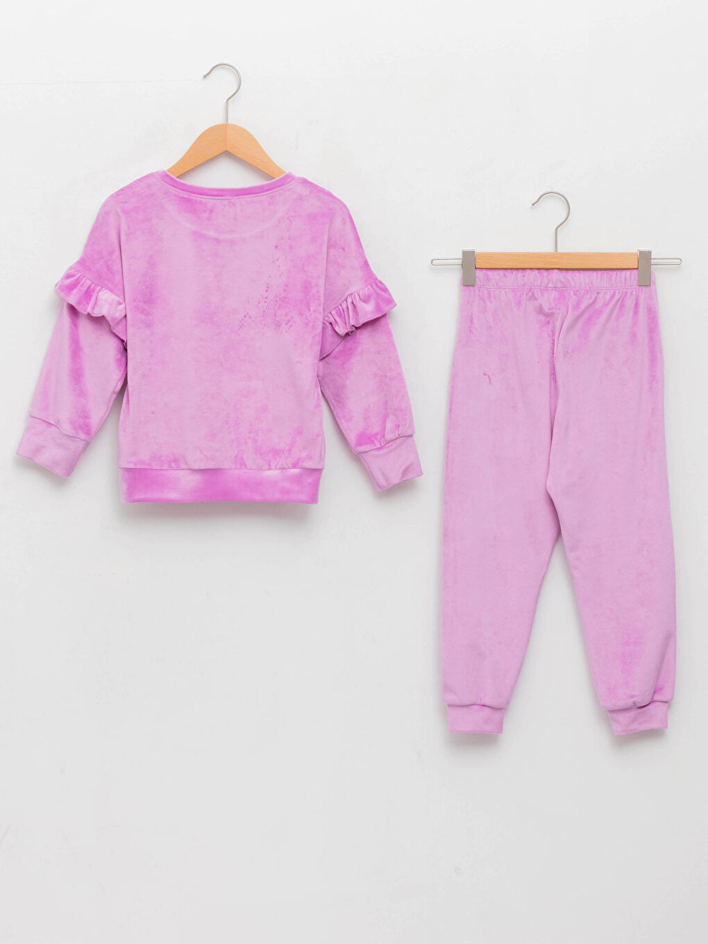 Дөңгелек жағалы негізгі ұзын жеңді барқыт қыз пижама жинағы-1