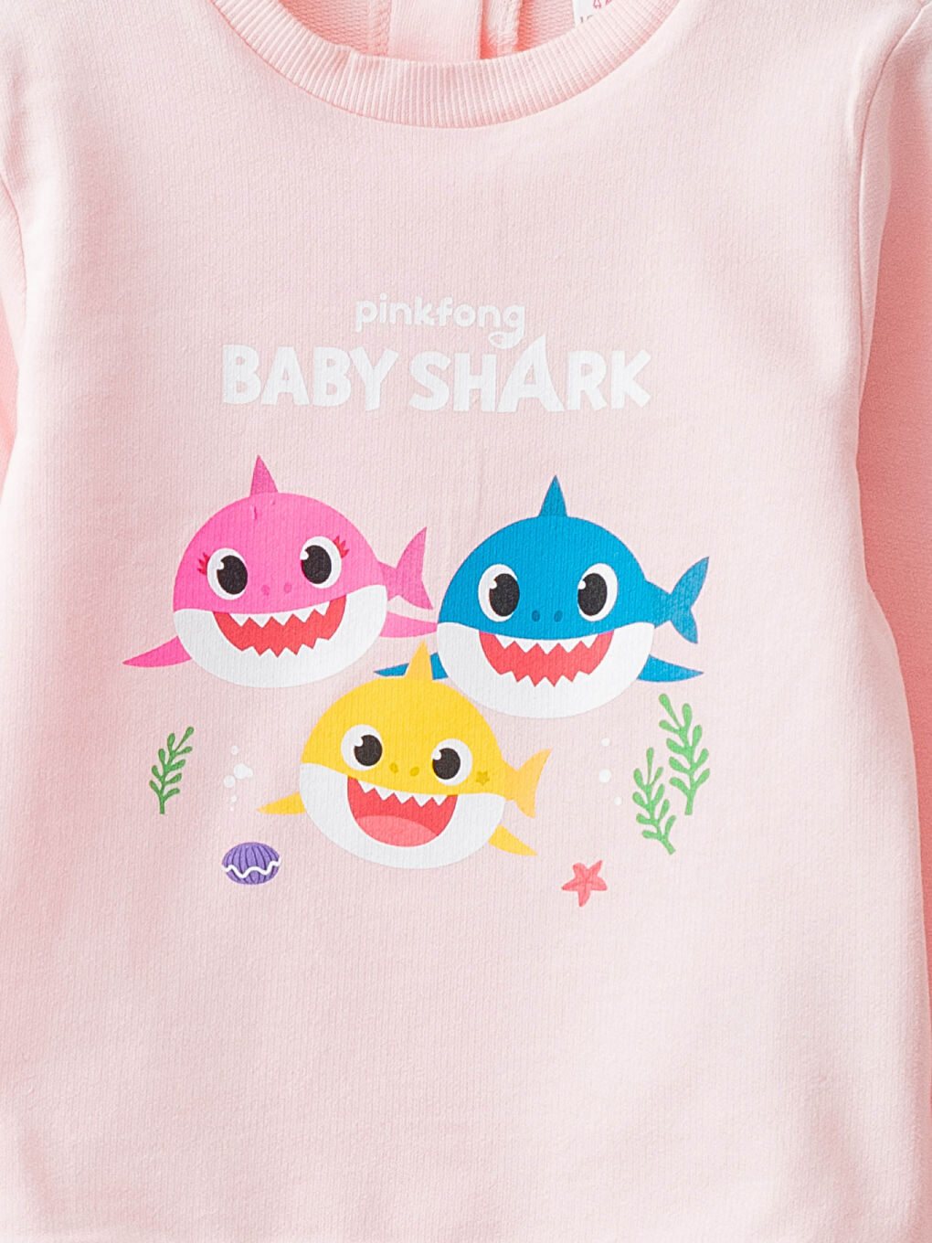 Crew Neck Long Sleeve Baby Shark Printed Cotton Baby Girl Sweatshirt-2