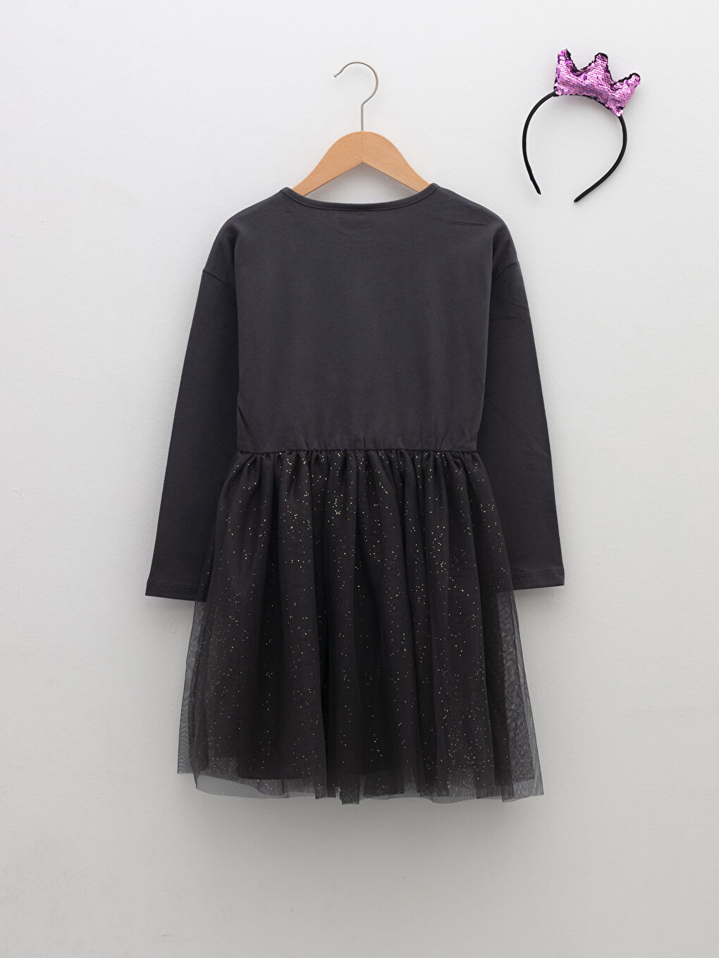 LCW Kids Rundhalsausschnitt Pailletten Besticktes Langarm Mädchenkleid und Krone -W1DS67Z4-HHY