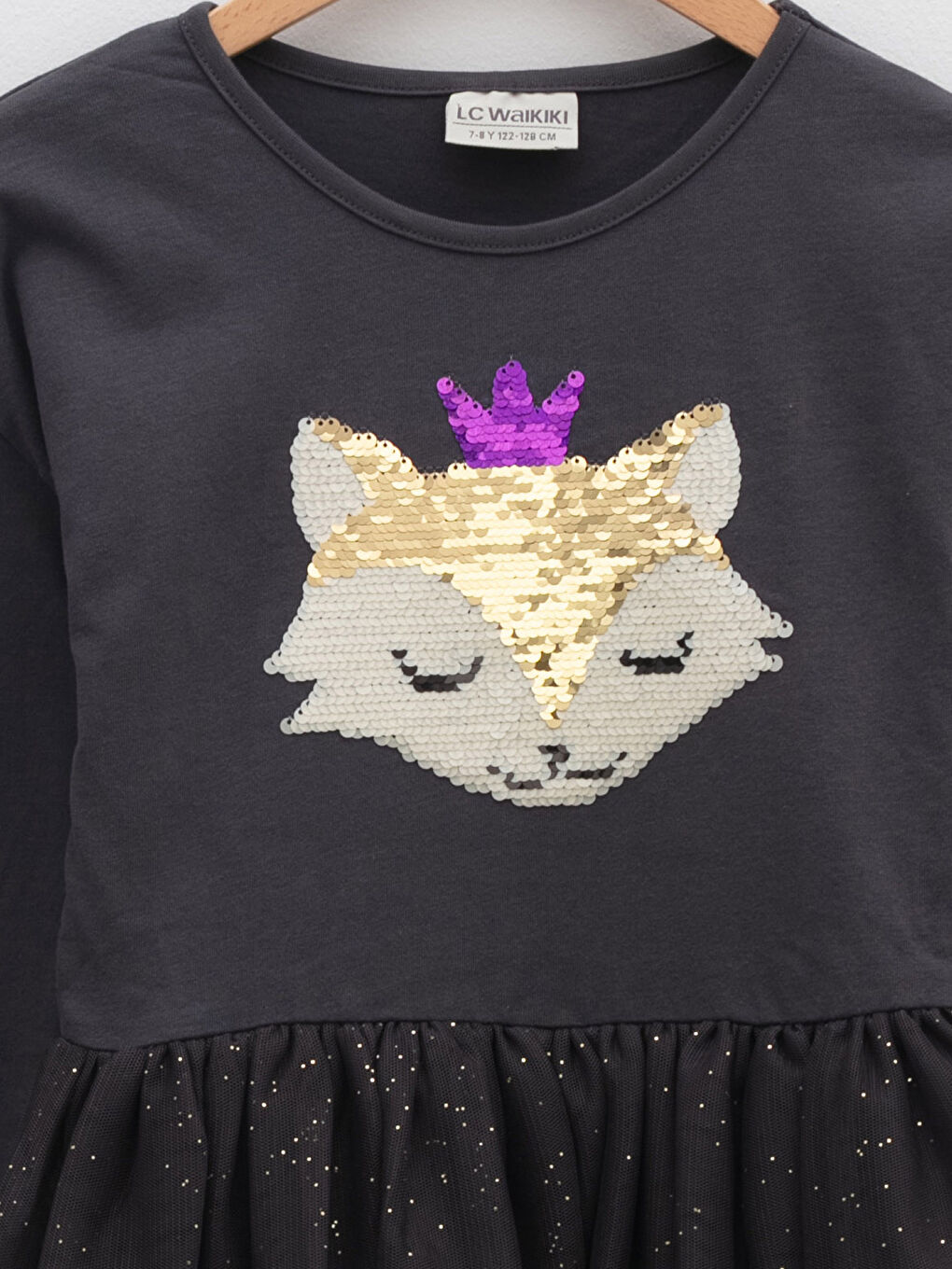 LCW Kids Rundhalsausschnitt Pailletten Besticktes Langarm Mädchenkleid und Krone -W1DS67Z4-HHY