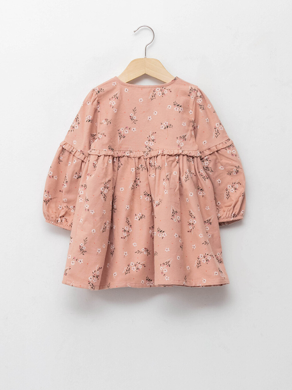 Crew Neck Long Sleeve Floral Cotton Baby Girl Dress-1