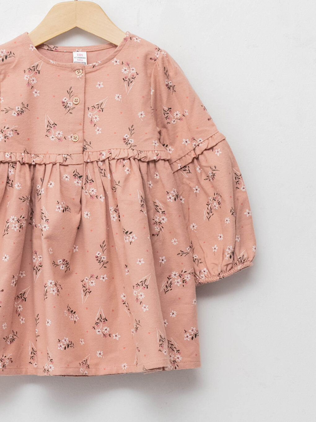 Crew Neck Long Sleeve Floral Cotton Baby Girl Dress-2