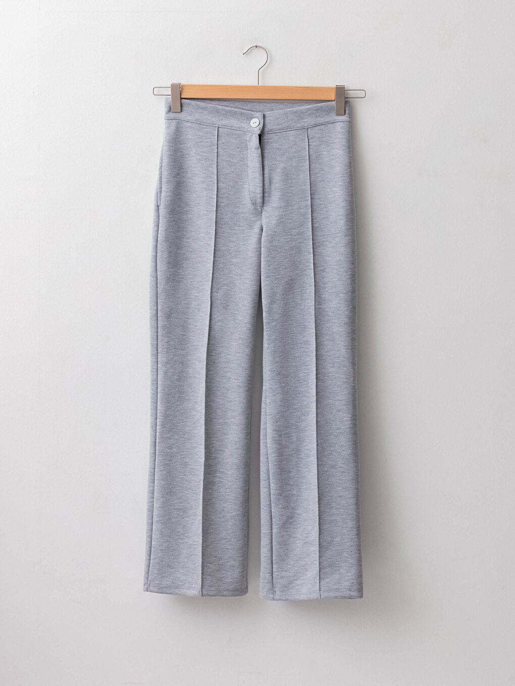 Gri Yüksek Bel Bol Fit Düz Cep Detaylı Kadın Pantolon-5