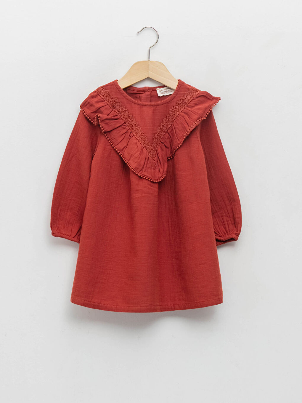 Kırmızı Bisiklet Yaka Uzun Kollu Pamuklu Kız Bebek Elbise-3