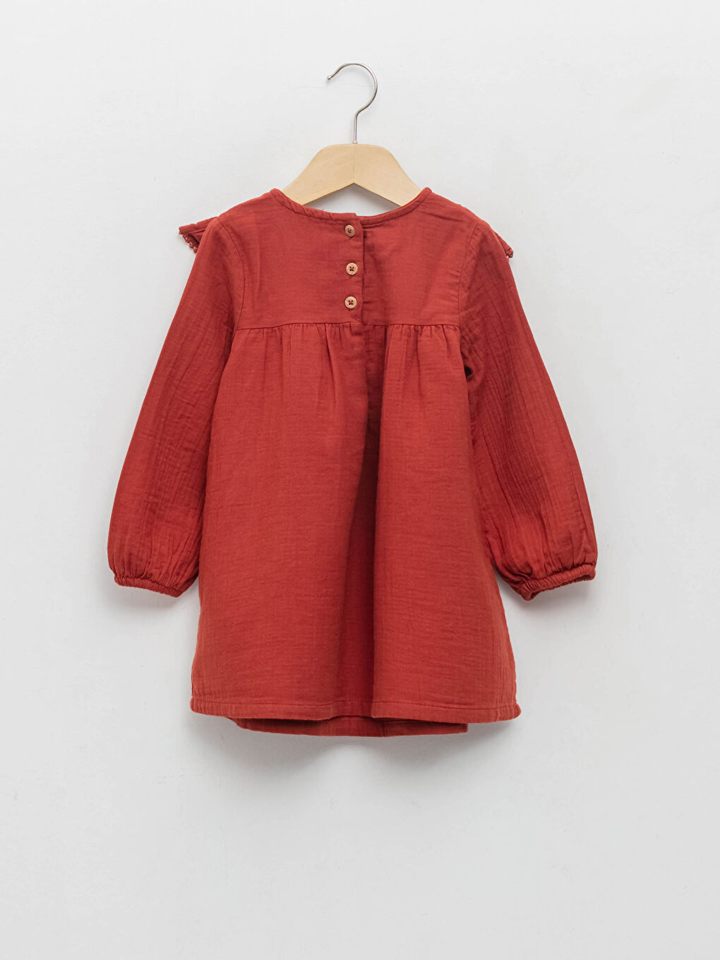 Kırmızı Bisiklet Yaka Uzun Kollu Pamuklu Kız Bebek Elbise-4