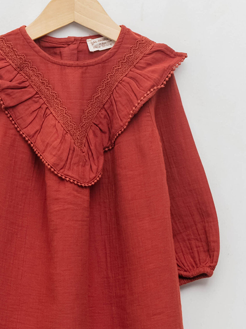 Kırmızı Bisiklet Yaka Uzun Kollu Pamuklu Kız Bebek Elbise-5