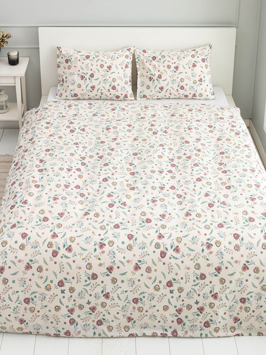 غطاء لحاف مزدوج مطبوع بنقشة زهرية مزدوجة الجوانب منسوج وغطاء وسادة-3