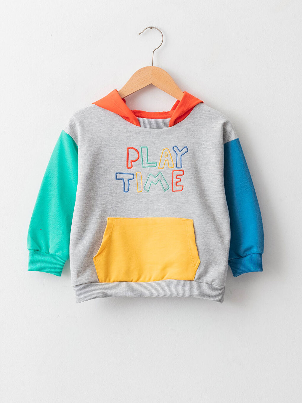 Gri Uzun Kollu Nakış Detaylı Erkek Bebek Hoodie