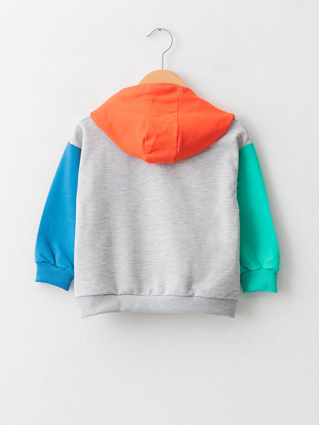 Gri Uzun Kollu Nakış Detaylı Erkek Bebek Hoodie-1