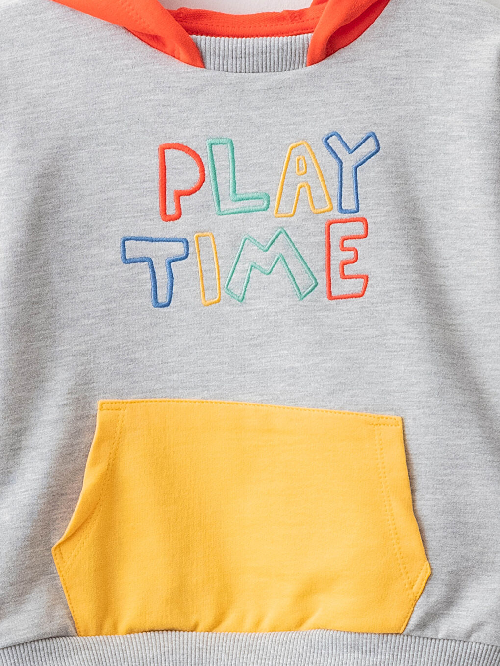 Gri Uzun Kollu Nakış Detaylı Erkek Bebek Hoodie-2