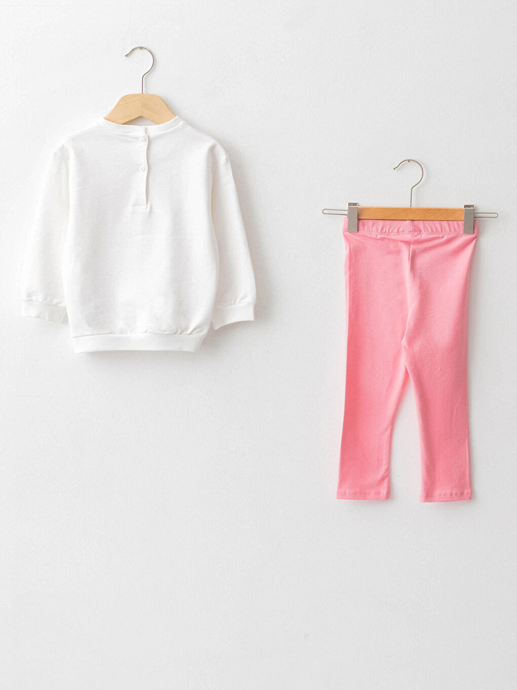 Ekru Bisiklet Yaka Uzun Kollu Baskılı Kız Bebek Sweatshirt ve Tayt 2'li Takım-1