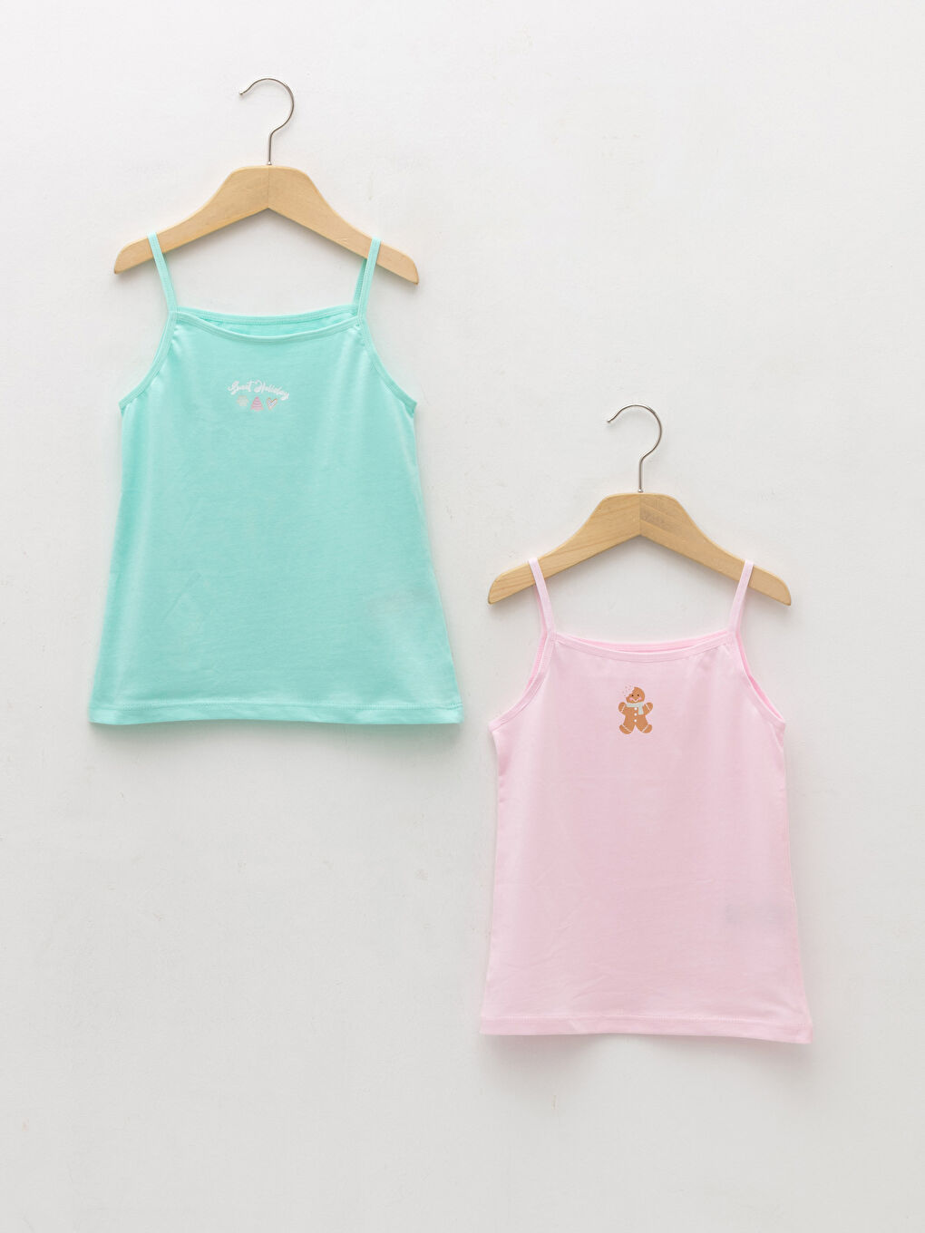 Lot de 2 Gilets Fille en Coton Imprimé à Fines Bretelles Col Carré