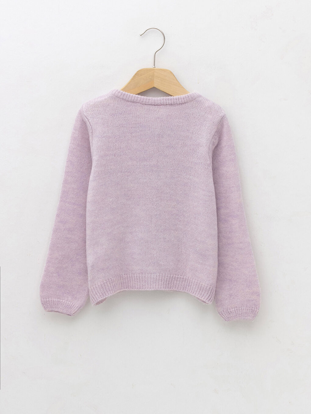 Lila Bisiklet Yaka Fırfır Detaylı Uzun Kollu Kız Çocuk Triko Hırka-1