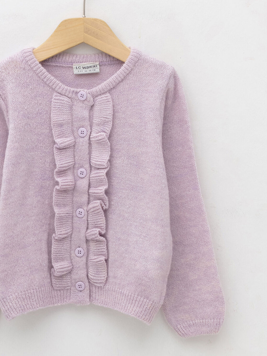 Lila Bisiklet Yaka Fırfır Detaylı Uzun Kollu Kız Çocuk Triko Hırka-2