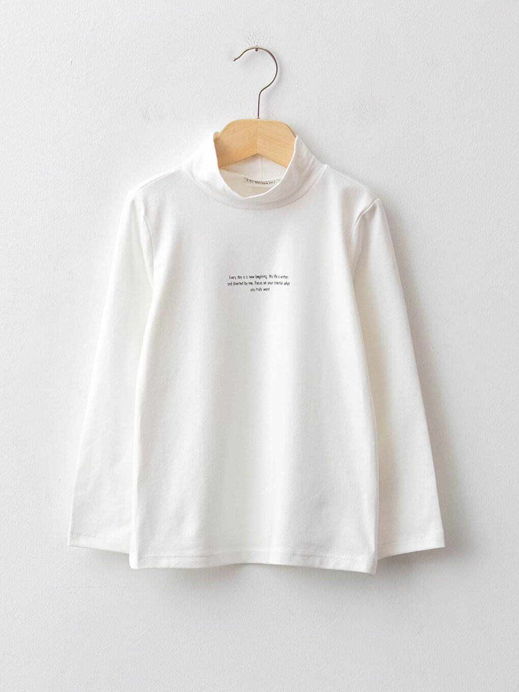 Turtleneck Printed Long Sleeve Cotton Girls' T-Shirt