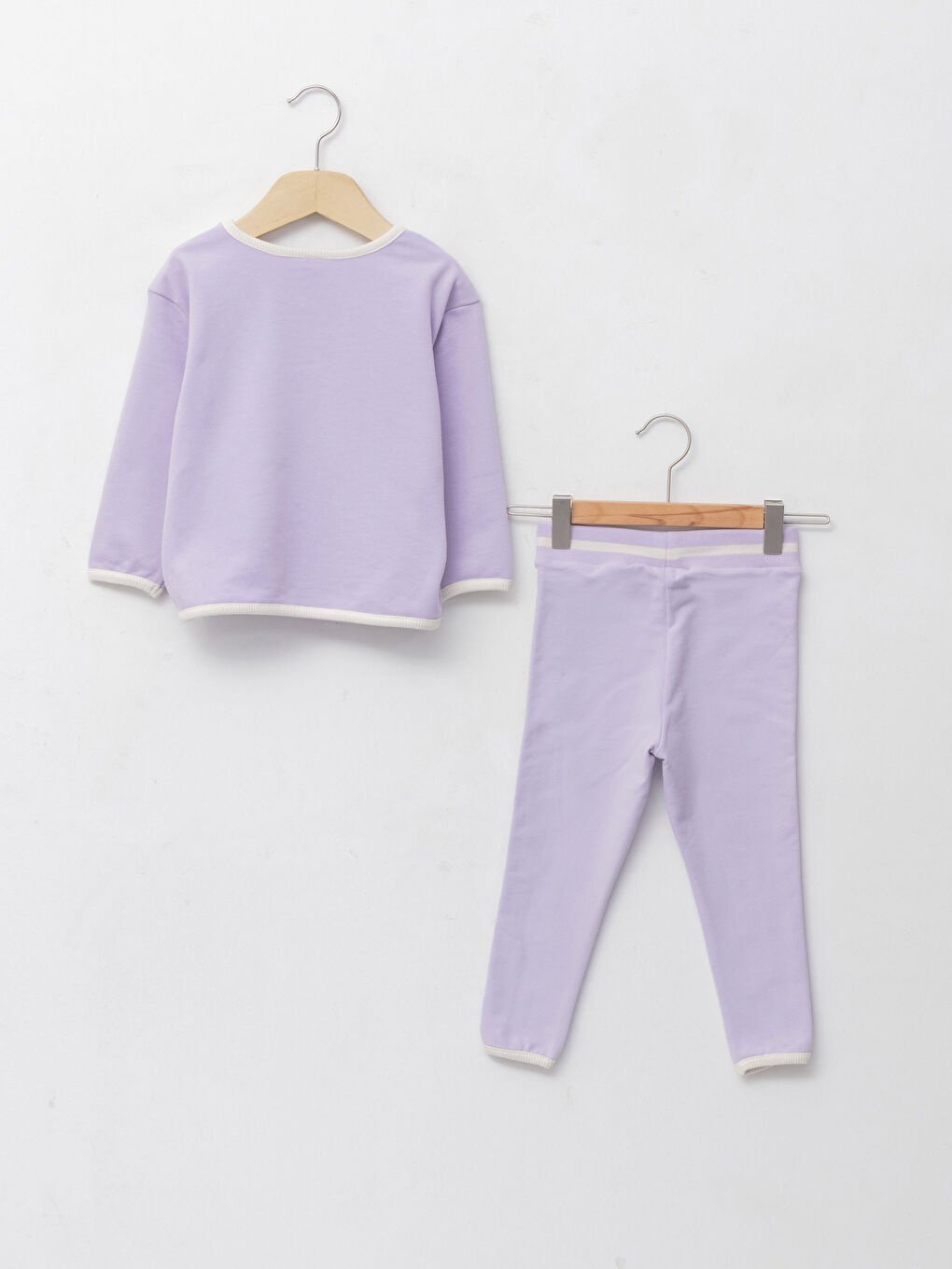 بلوزة بياقة دائرية وكم طويل للبنات الرضع مع بنطلون ضيق - طقم من قطعتين-1