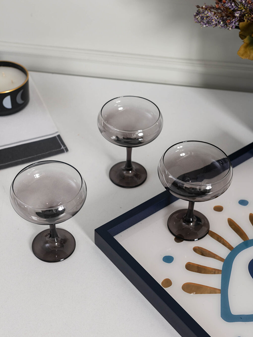 Siyah Renk Bloklu Cam Tatlı Kasesi 3'lü 270 ml-1