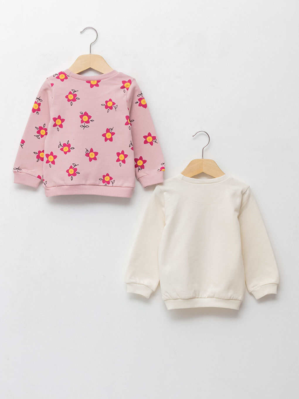 Pembe Bisiklet Yaka Uzun Kollu Baskılı Kız Bebek Sweatshirt 2'li-1