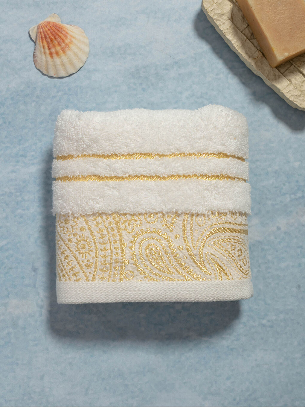 Ekru Nakış Detaylı Bukle El Havlusu 30x50 cm-1