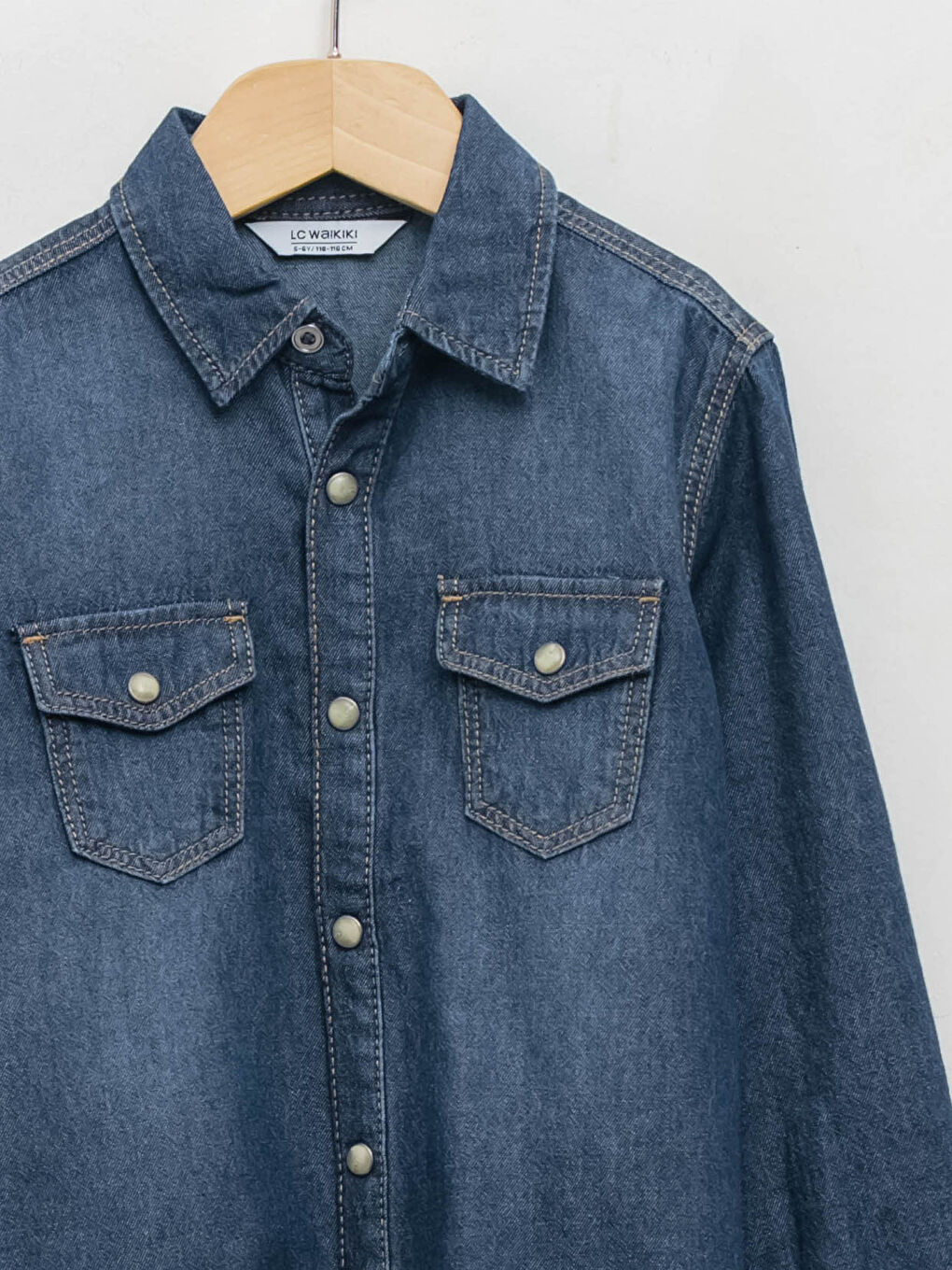 Basic Long Sleeve Boys' Denim Shirt-2