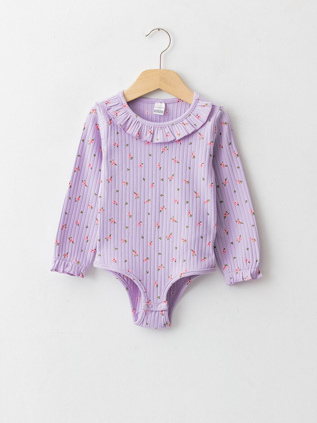 Crew Neck Long Sleeve Patterned Cotton Baby Girl Snap Button Body