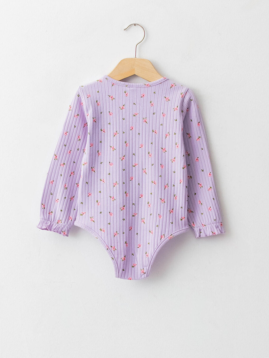 Crew Neck Long Sleeve Patterned Cotton Baby Girl Snap Button Body-1