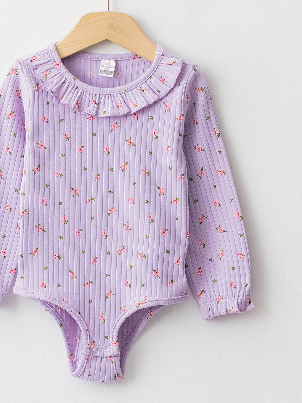 Crew Neck Long Sleeve Patterned Cotton Baby Girl Snap Button Body-2