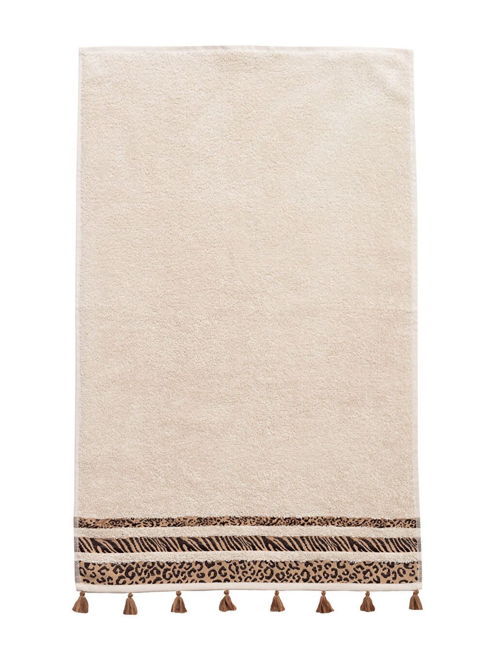 Bej Püsküllü Jakarlı Yüz Havlusu 50x80 cm-2