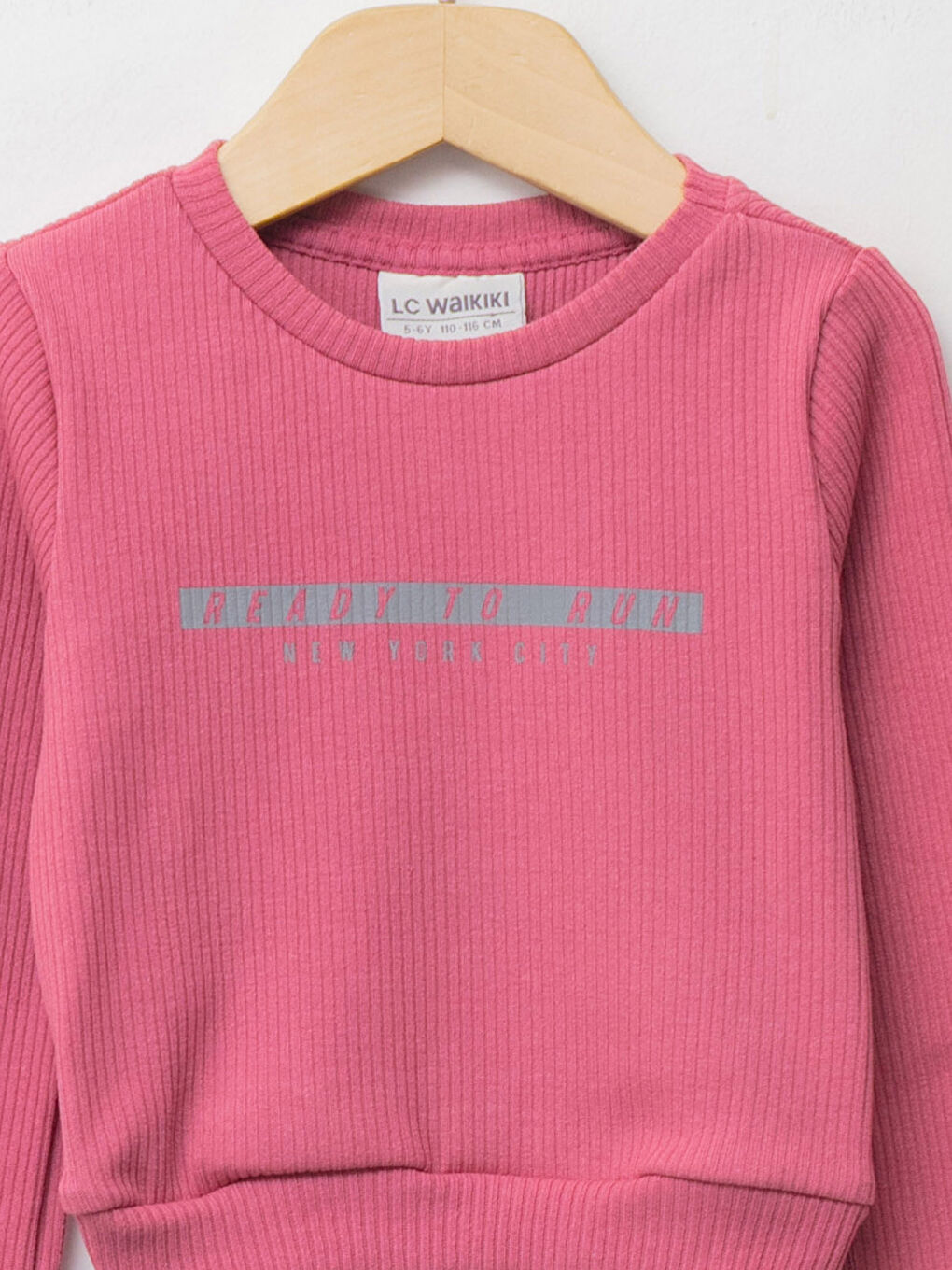 Pembe Bisiklet Yaka Baskılı Uzun Kollu Kız Çocuk Tişört Anne Kız Kombini-4