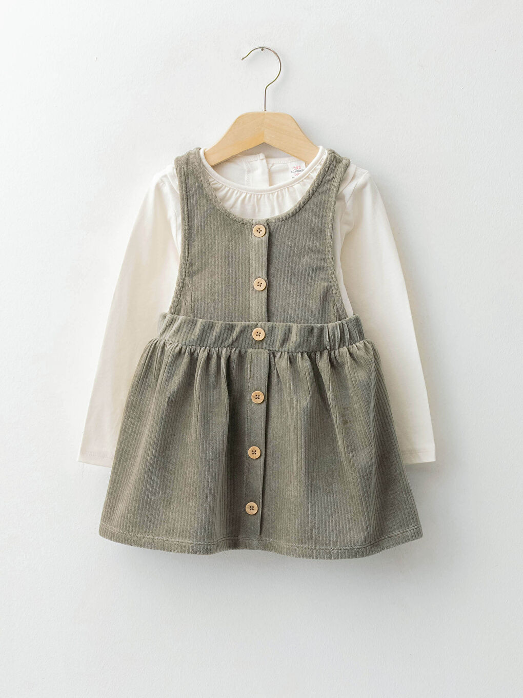 Yeşil Bisiklet Yaka Kız Bebek Tişört ve Elbise 2'li Takım