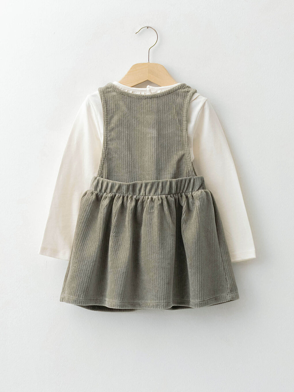 Yeşil Bisiklet Yaka Kız Bebek Tişört ve Elbise 2'li Takım-1