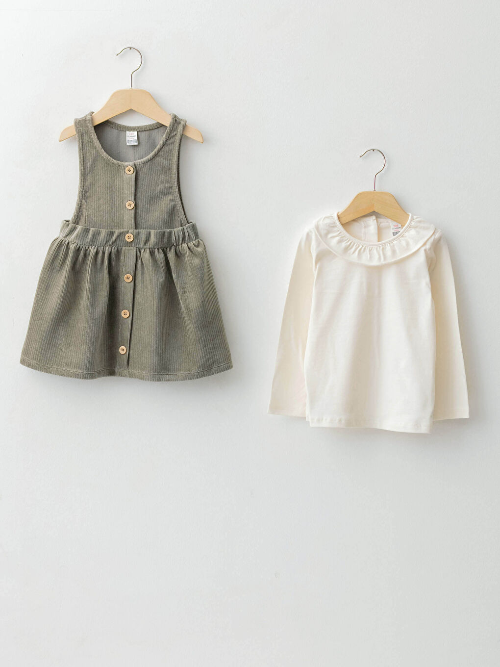 Yeşil Bisiklet Yaka Kız Bebek Tişört ve Elbise 2'li Takım-2