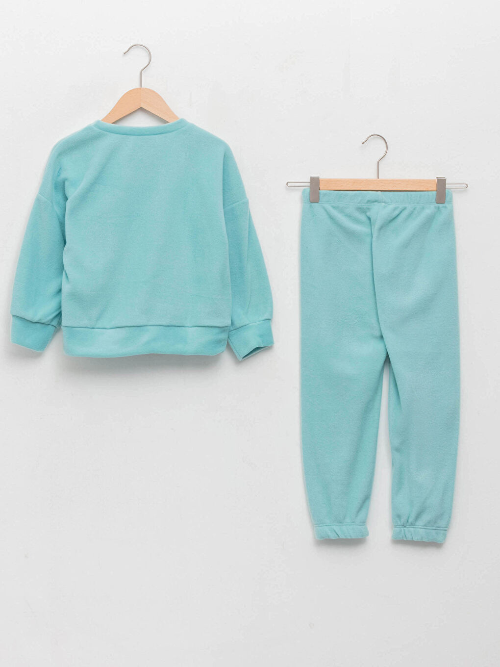 Turkuaz Bisiklet Yaka Basic Uzun Kollu Polar Kız Çocuk Pijama Takımı-1