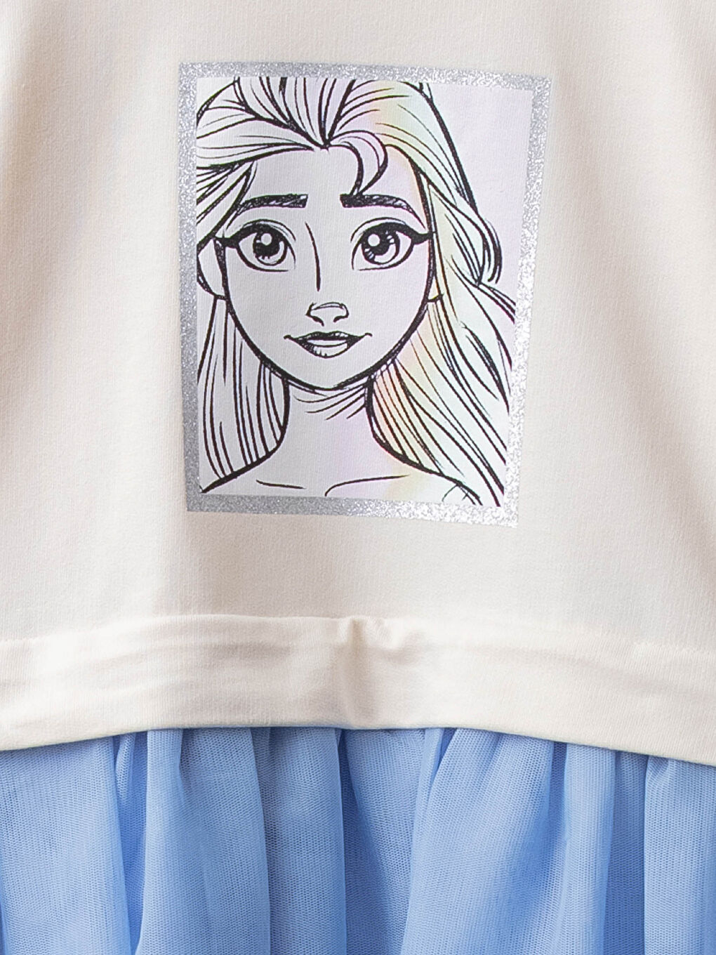 فستان كم طويل مطبوع عليه إلسا بياقة دائرية للبنات-2