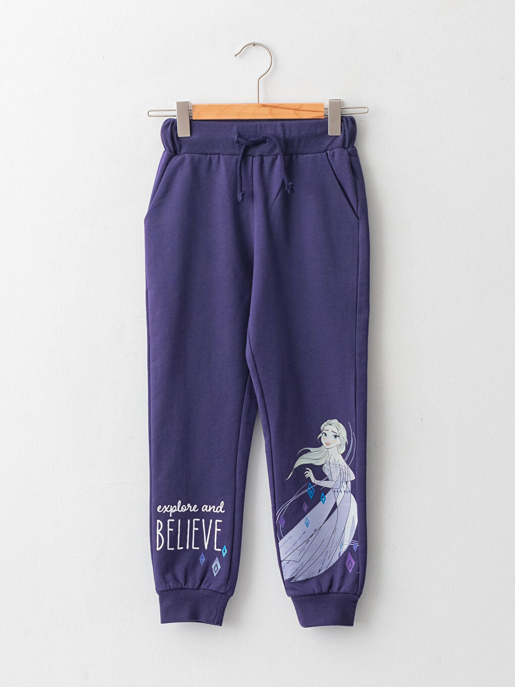 Lacivert Beli Lastikli Elsa Baskılı Kız Çocuk Jogger Eşofman Altı