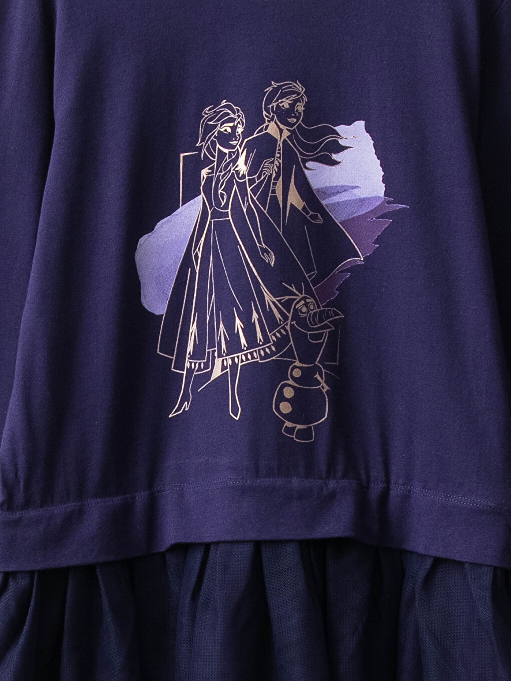 فستان كم طويل مطبوع عليه إلسا بياقة دائرية للبنات-2