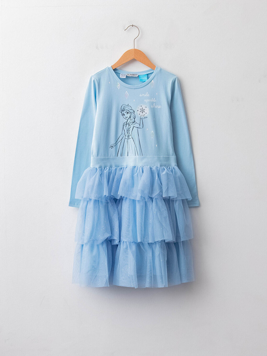 Crew Neck Elsa Printed Long Sleeve Girls' Dress
