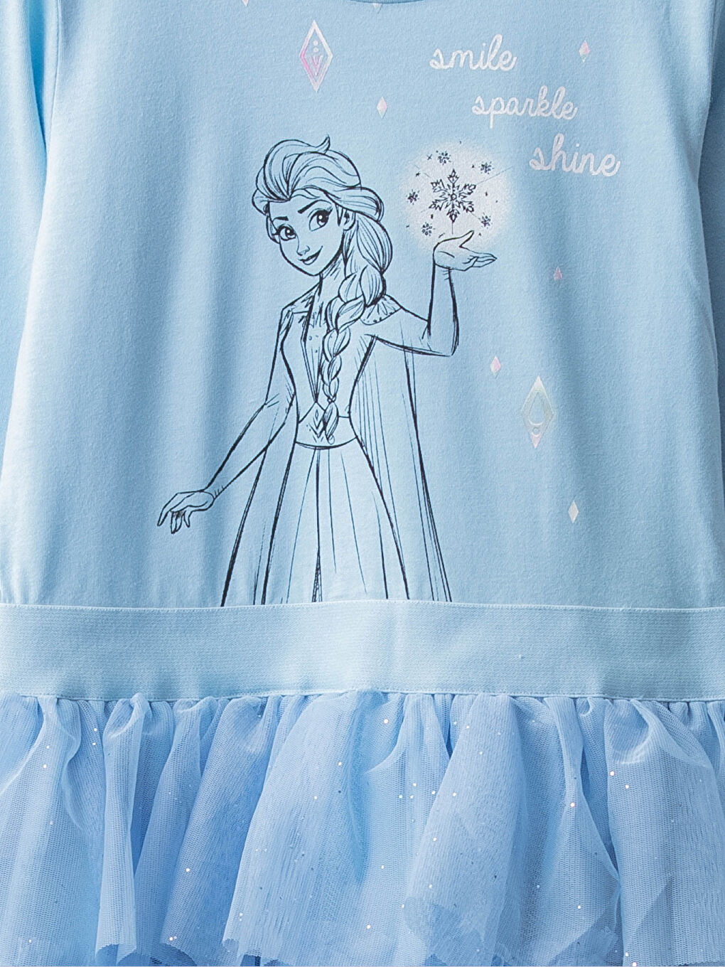Crew Neck Elsa Printed Long Sleeve Girls' Dress-2