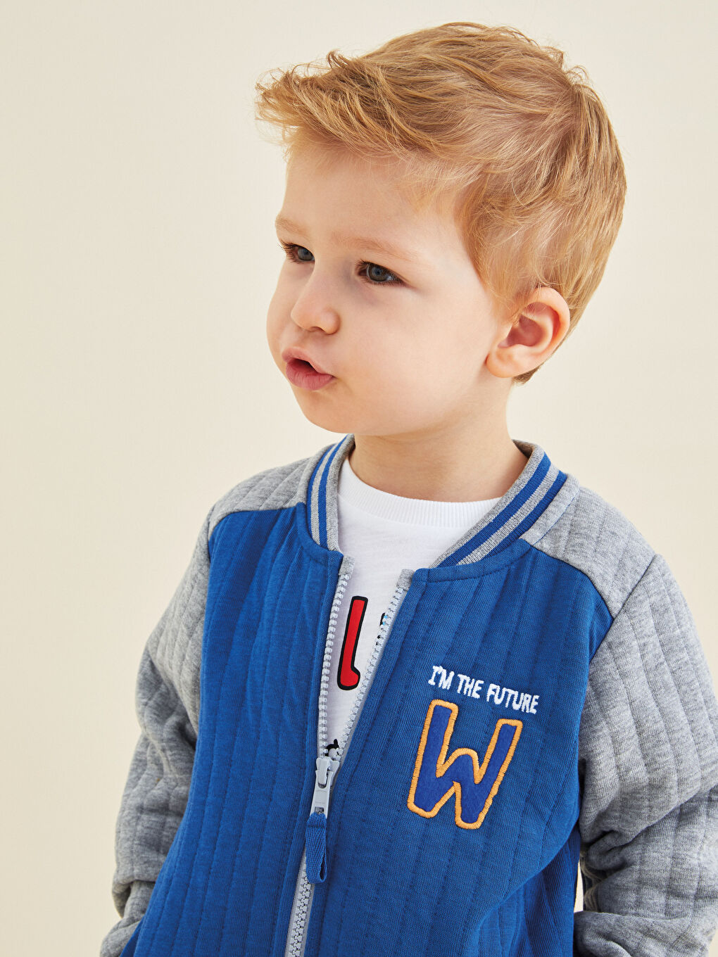 Crew Neck Long Sleeve Embroidery Detailed Zippered Sweatshirt