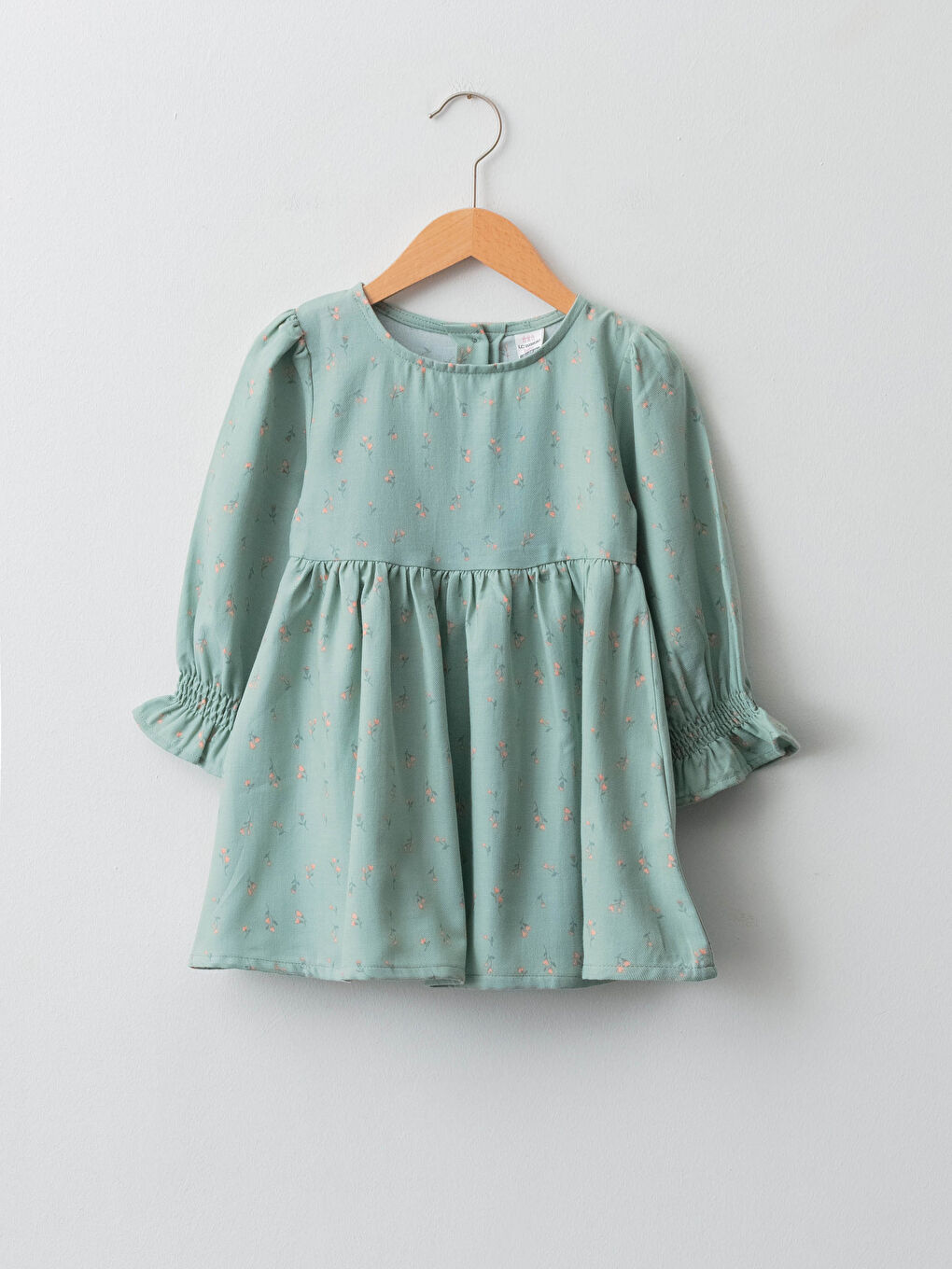 Crew Neck Long Sleeve Printed Gabardine Baby Girl Dress