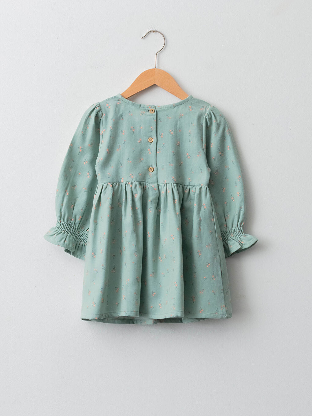 Crew Neck Long Sleeve Printed Gabardine Baby Girl Dress-1