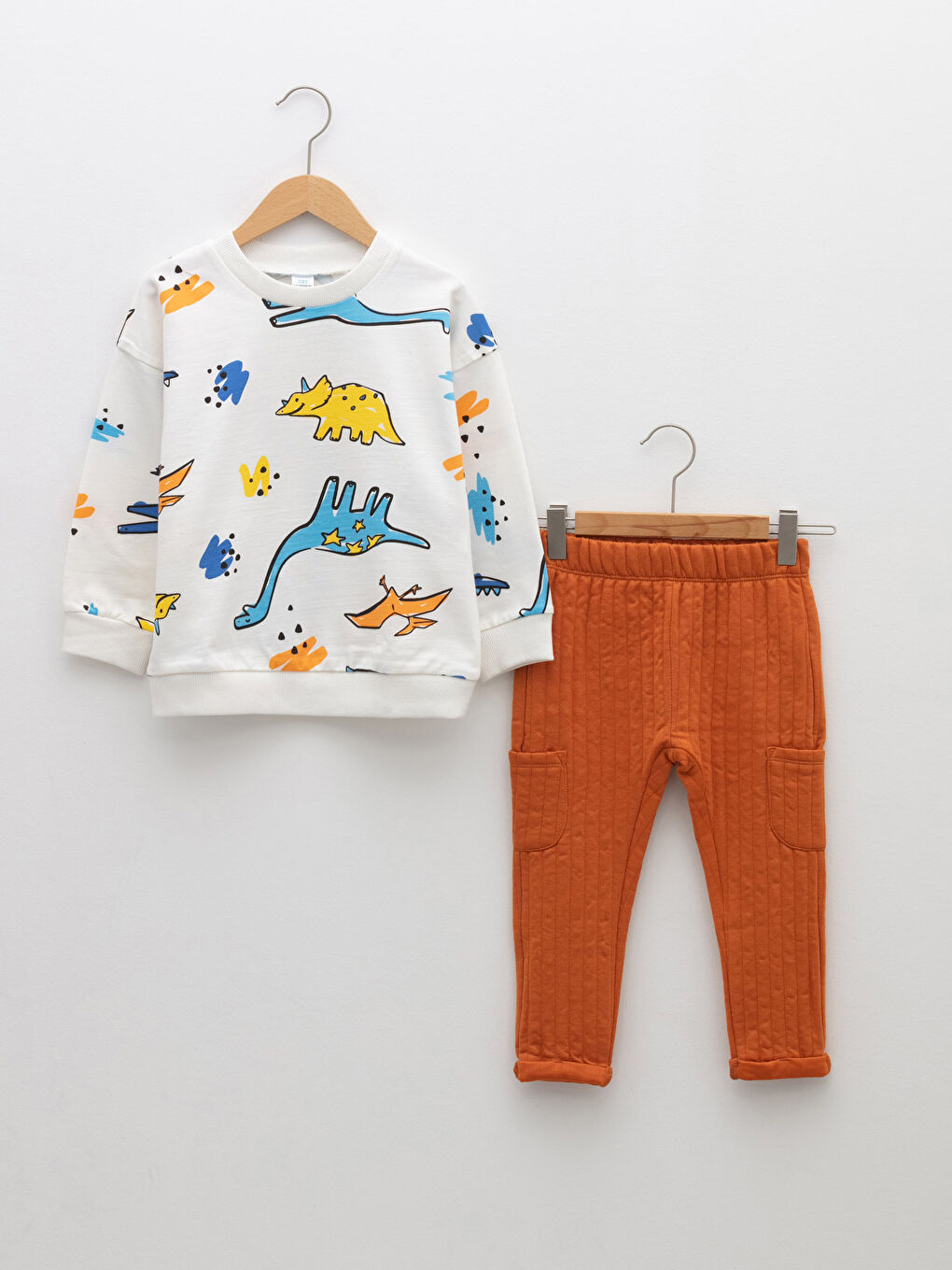 Crew Neck Long Sleeve Printed Baby Boys' Sweatshirt and Pants 2 Pack Set