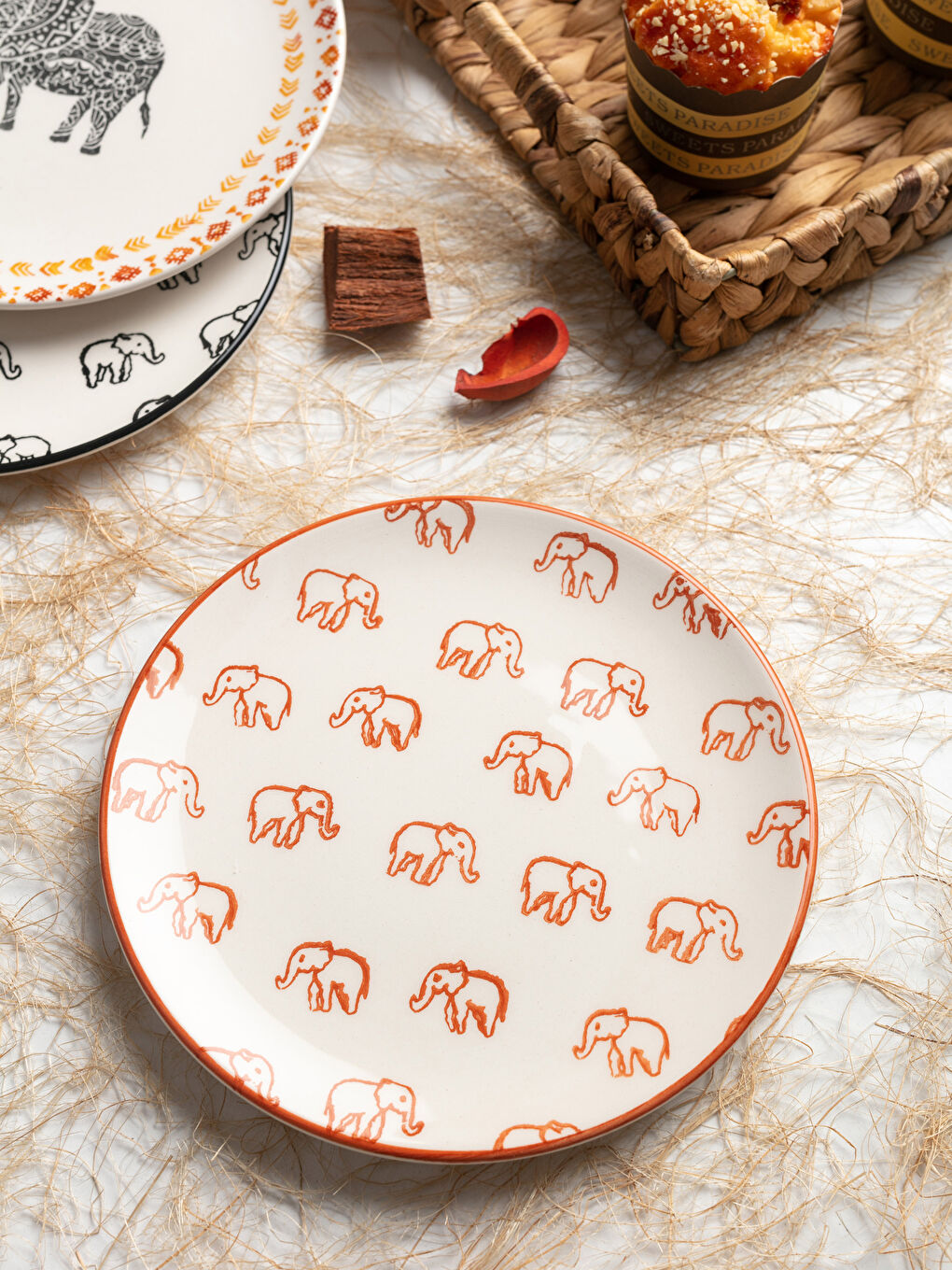 LCW HOME Elephant Printed Ceramic Cake Plate 21 Cm -W1FD70Z8-LSN