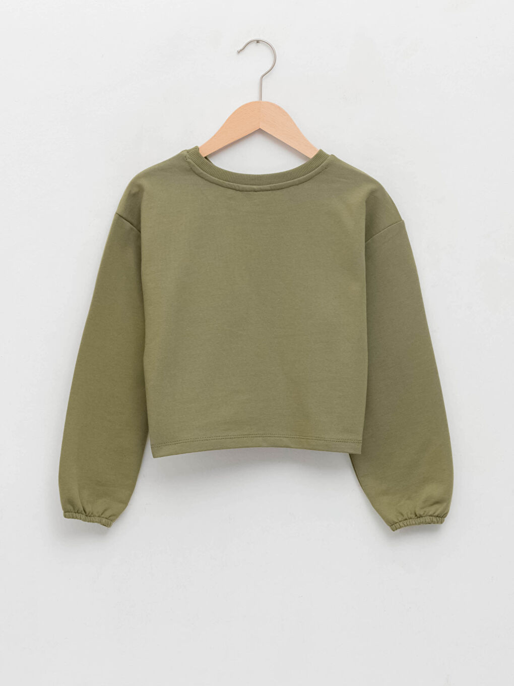 Haki Bisiklet Yaka Baskılı Uzun Kollu Kız Çocuk Sweatshirt-1