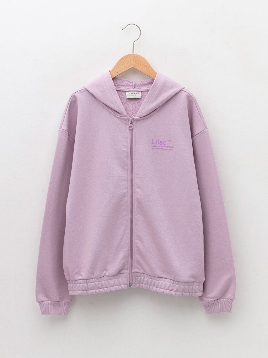 Lila Kapüşonlu Yazı Baskılı Uzun Kollu Kız Çocuk Fermuarlı Sweatshirt